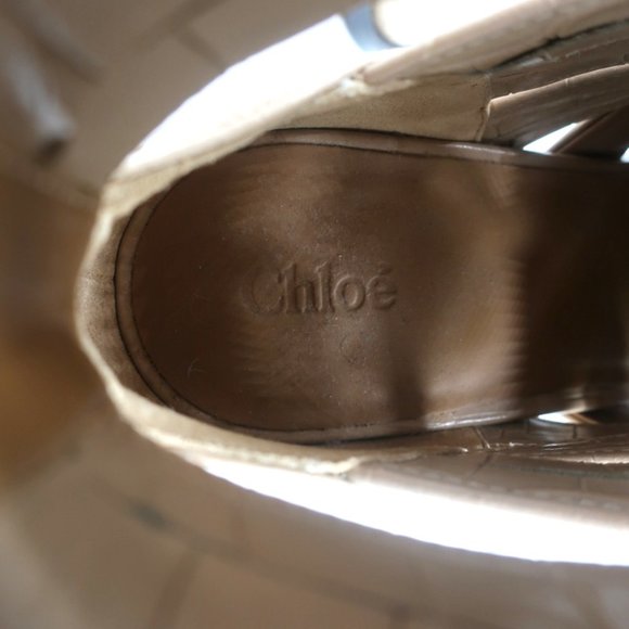 CHLOE RYLEE CUTOUT LACE-UP ANKLE BOOTS BEIGE CROC-EFFECT LEATHER SIZE 38.5 - Picture 10 of 12